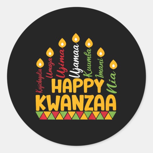 Sticker Rond Joyeux Kwanzaa Kinara Sept Bougies Principes De K (Devant)
