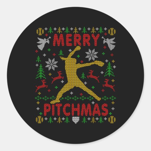 Sticker Rond Joyeux Lancement Pitchmas Fastpitch Softll Lanceur (Devant)