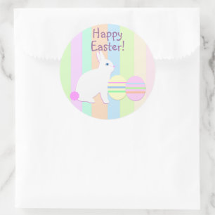 Sticker Rond Joyeux lapin de Pâques et oeufs sur les bandes