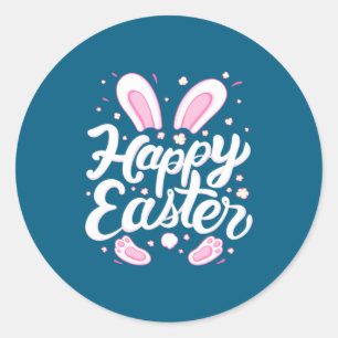 Sticker Rond Joyeux lapin de Pâques Graphique de printemps pour