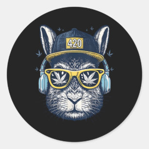 Sticker Rond Joyeux lapin de Pâques Hommes Fumer de l'herbe Pâq