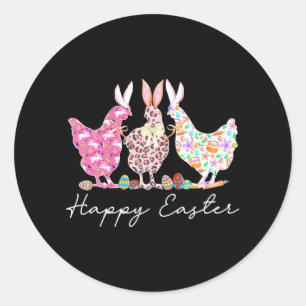 Sticker Rond Joyeux Lapin de Pâques Poulets Amoureux Pâques Pou