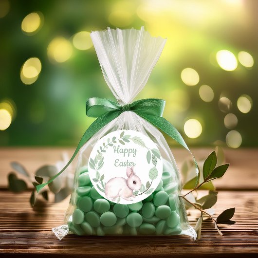 Sticker Rond Joyeux lapin de Pâques Sage de la couronne de fleu