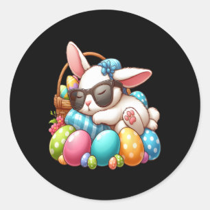 Sticker Rond Joyeux lapin lapin de Pâques face drôle Jour de Pâ