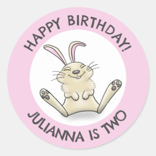 Sticker Rond Joyeux lapin mignon personnalisé dessin animé anni