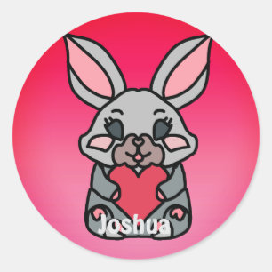 Sticker Rond Joyeux lapin minimaliste avec un coeur   Amour