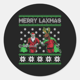 Sticker Rond Joyeux Laxmas Lacrosse de Noël Jouer Père Noël Rei