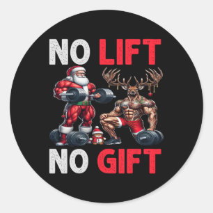 Sticker Rond Joyeux Liftmas Muscle Père Noël Weighlifting Corps