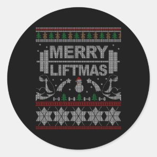 Sticker Rond Joyeux Liftmas Vilain Pour Bodybuilder