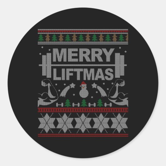 Sticker Rond Joyeux Liftmas Vilain Pour Bodybuilder (Devant)