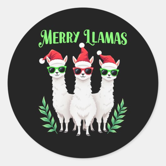 Sticker Rond Joyeux Llamas Drôle Noël Llama Vacances Animales (Devant)