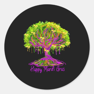 Sticker Rond Joyeux Mardi Gras 2026 Arbre de perles Femmes de l