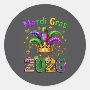 Sticker Rond Joyeux Mardi Gras 2026 Chapeau de Bouffon Hommes F