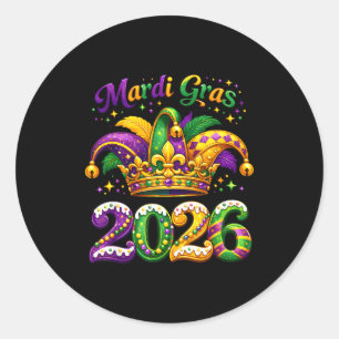 Sticker Rond Joyeux Mardi Gras 2026 Chapeau de Bouffon Nouvelle