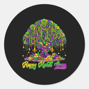 Sticker Rond Joyeux Mardi Gras Arbre Perles Masque Carnaval Nou