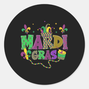 Sticker Rond Joyeux Mardi Gras Carnaval Fat Mardi Fleur De Lis