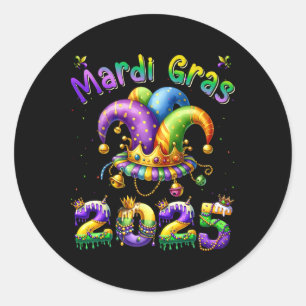 Sticker Rond Joyeux Mardi Gras Carnaval Mardi Gras 2025 Jester