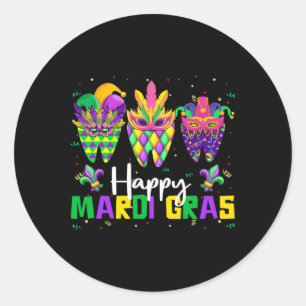 Sticker Rond Joyeux Mardi Gras Dental Squad Dentist Teeth Carni
