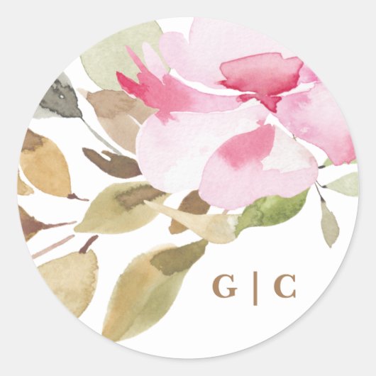 Sticker Rond Joyeux Mariage de fleurs d'aquarelle (Devant)
