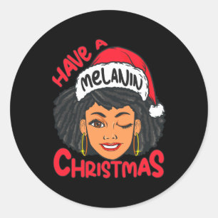 Sticker Rond Joyeux Melanin Noël Joyeux X mas Black Sista