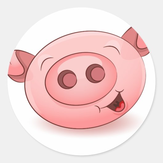 Sticker Rond Joyeux mignon visage de porc (Devant)