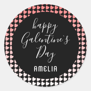 Sticker Rond Joyeux Motif de coeur blanc rose de la Saint-Galen