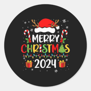 Sticker Rond Joyeux Noël 2024 Santa Hat Correspondance de famil
