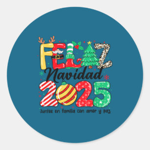 Sticker Rond Joyeux Noël 2025 Noël espagnol Mexicain Famille