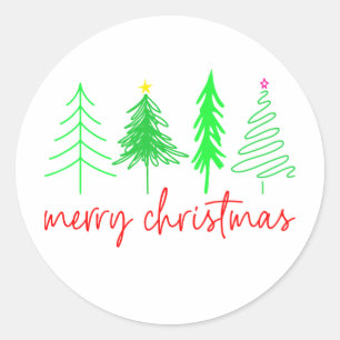 Sticker Rond Joyeux Noël - 4 Arbres