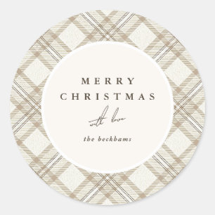 Sticker Rond Joyeux Noël à carreaux beige doux