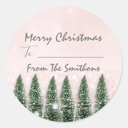 Sticker Rond Joyeux Noël À..De Nom Arbre Rustique Rose (Devant)