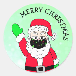 Sticker Rond Joyeux Noël à facémasé Père Noël