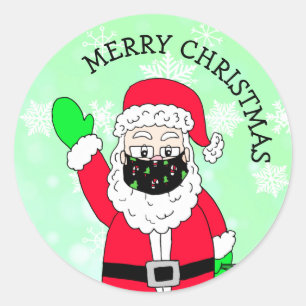Sticker Rond Joyeux Noël à facémasé Père Noël