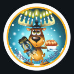 Sticker Rond Joyeux Noël à Hanoukka Reindeer de Noël<br><div class="desc">Vous ne savez pas si vous allez fêter Noël ou Hanoukka ? Avez-vous un peu de chacun dans votre fête de vacances? Alors ce "Happiest Christmukkah" Hanoukka Reindeer veut faire partie de votre fête de cette année ! Et si vous préférez quelque chose d'autre que "Happiest Christmukkah" sur vos autocollants,...</div>