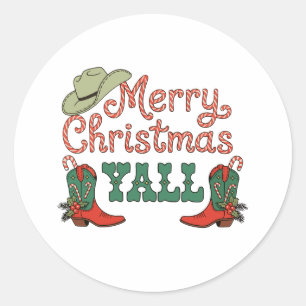 Sticker Rond Joyeux Noël à tous Cow-Boy de l'Ouest Noël