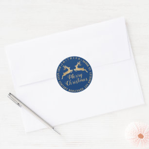 Sticker Rond Joyeux Noël Adresse vacances RSVP Blue Navy
