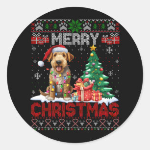 Sticker Rond Joyeux Noël Airedale Terrier Amoureux des chiens U