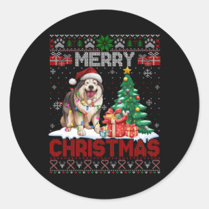 Sticker Rond Joyeux Noël Alaskan Malamute Amoureux des chiens U