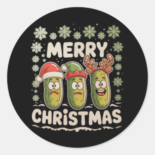 Sticker Rond Joyeux Noël Amoureux de Cornichon Lumières Xmas Mo