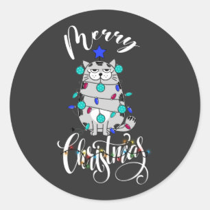 Sticker Rond joyeux Noël amoureux des chats T-Shirt