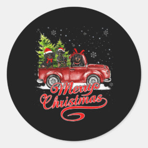 Sticker Rond Joyeux Noël Amoureux des chiens Père Noël Reindeer