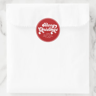 Sticker Rond Joyeux Noël amusant Simple Retro Typographie mode