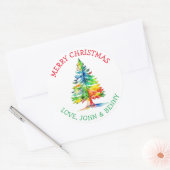 Sticker Rond Joyeux Noël Aquarelle Arbre de Noël (Enveloppe)
