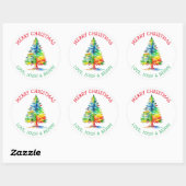 Sticker Rond Joyeux Noël Aquarelle Arbre de Noël (Feuille)