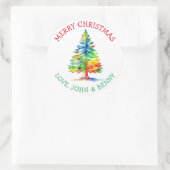 Sticker Rond Joyeux Noël Aquarelle Arbre de Noël (Sac)