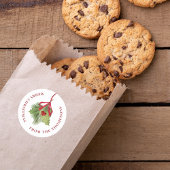 Sticker Rond Joyeux Noël Aquarelle Holly Berries Verdure