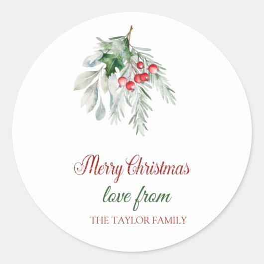 Sticker Rond Joyeux Noël, Aquarelle Mistletoe (Devant)