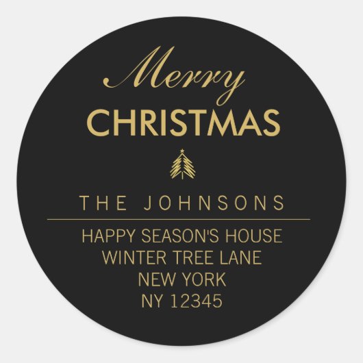 Sticker Rond Joyeux Noël Arbre Adresse de retour - Noir (Devant)