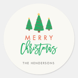 Sticker Rond Joyeux Noël / Arbre de Noël avec lumières