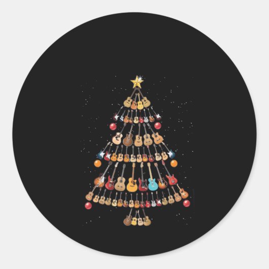 Sticker Rond Joyeux Noël|Arbre de Noël Ukulele Instrument (Devant)